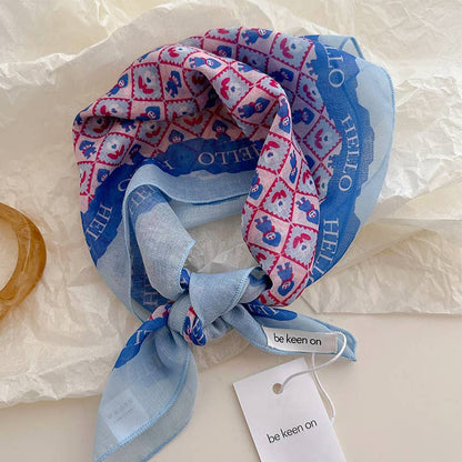 Polka Dot Stripes Blue Floral square scarf bandana