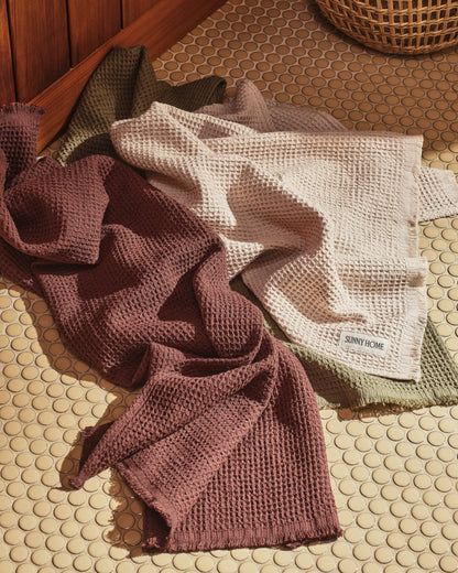 Quick Dry Soft Waffle Cotton Hand Towel | Olive Green