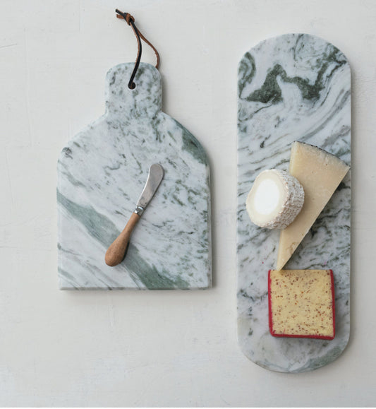 Marble Cheese/Cutting Board w/ Canape Knife, Set of 2 (Each One Will Vary)