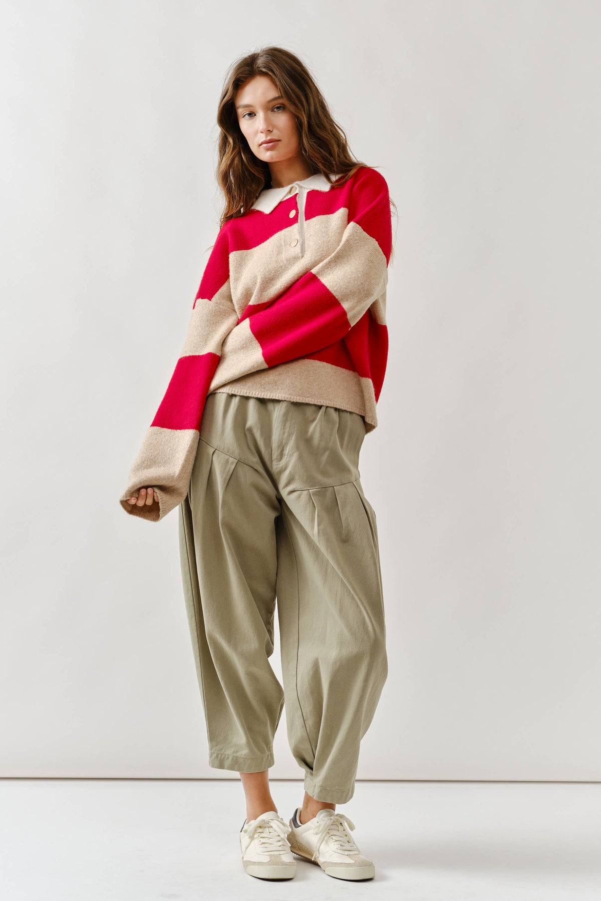 AJT5047 STRIPED POLO NECK SWEATER
