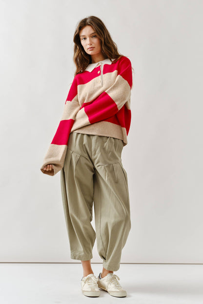 AJT5047 STRIPED POLO NECK SWEATER