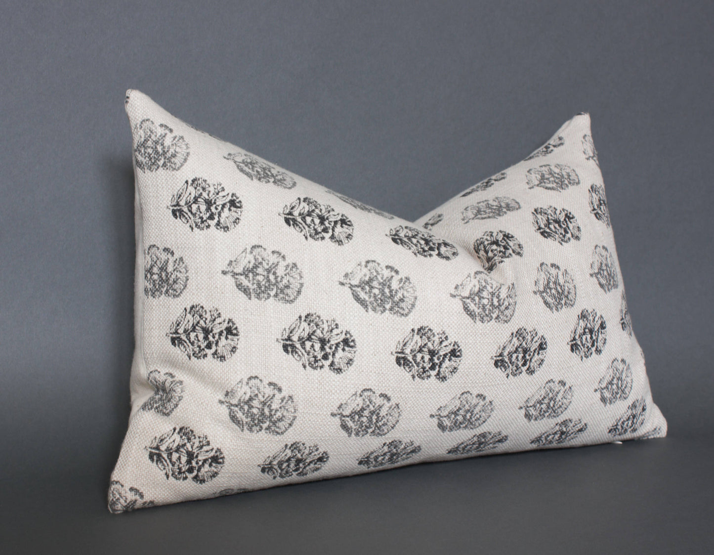 Cream Floral Lumbar Cover, Charcoal Floral Pillow | Chara