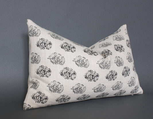 Cream Floral Lumbar Cover, Charcoal Floral Pillow | Chara