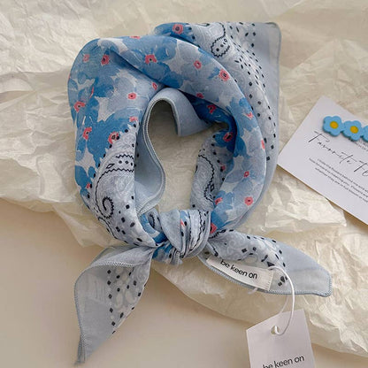 Polka Dot Stripes Blue Floral square scarf bandana