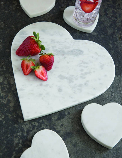 White Marble Heart Coasters, Set of 4