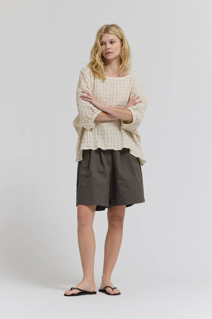 CHECK PRINT GAUZE BLOUSE