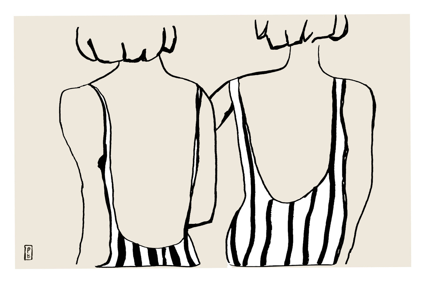 Figure Art Print: Two Women in Swimsuits, Giclée Fine Art