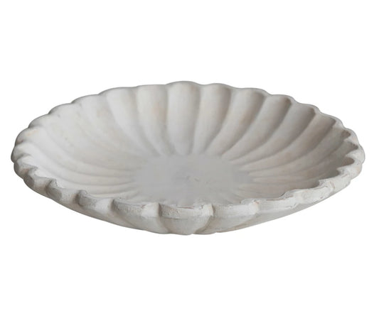 Decorative Mango Wood Scalloped Dish, Antique White