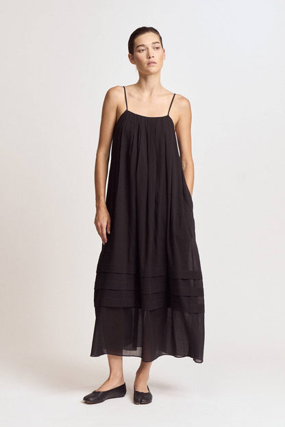 PLEATED COTTON MAXI DRESS
