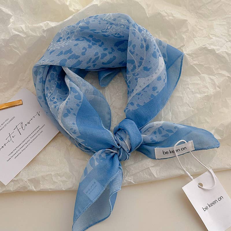 Polka Dot Stripes Blue Floral square scarf bandana