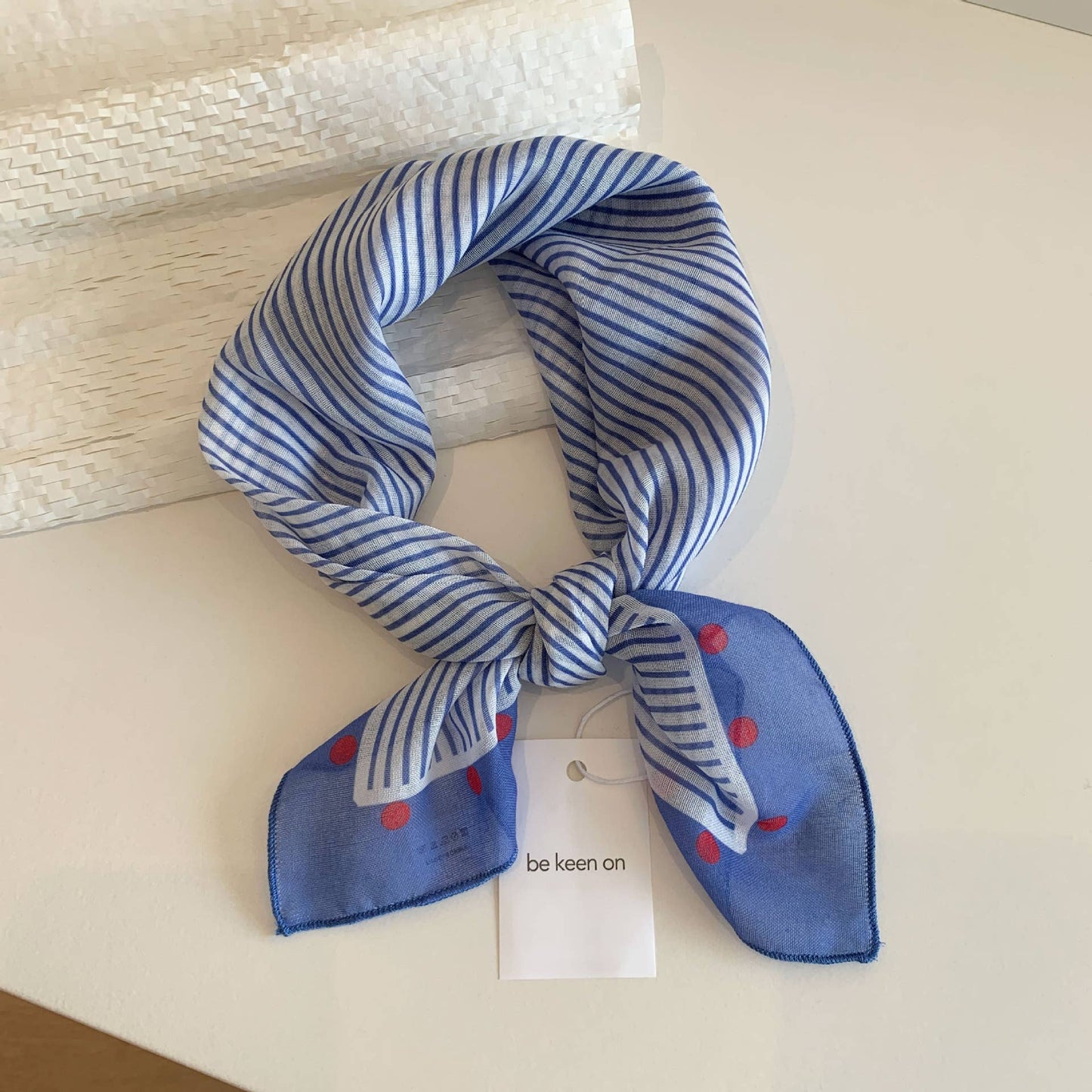 Polka Dot Stripes Blue Floral square scarf bandana