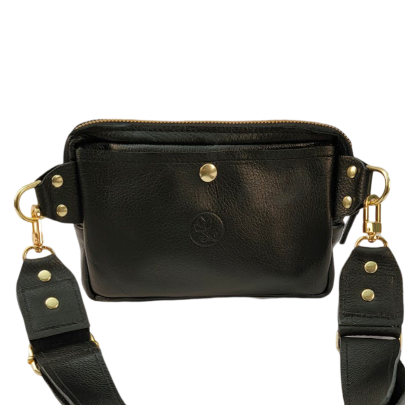 Bella Belt Bag In Black Leather | Upcycled GG Full Front