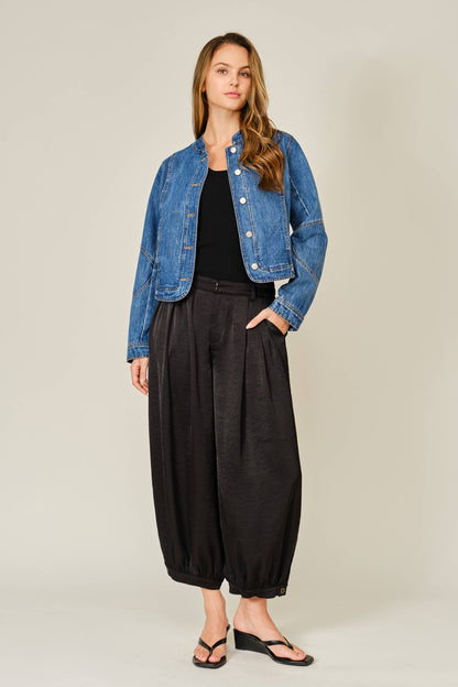 SATIN SHIRRING BAGGY DRESSY PANTS