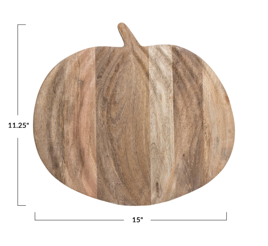 15"L x 11-1/4"W Mango Wood Pumpkin Shaped Cheese/Serving Board, Natural