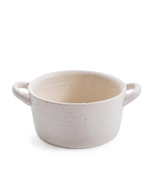 Ribbed Ceramic Speckled Casserole Bowl w Handles