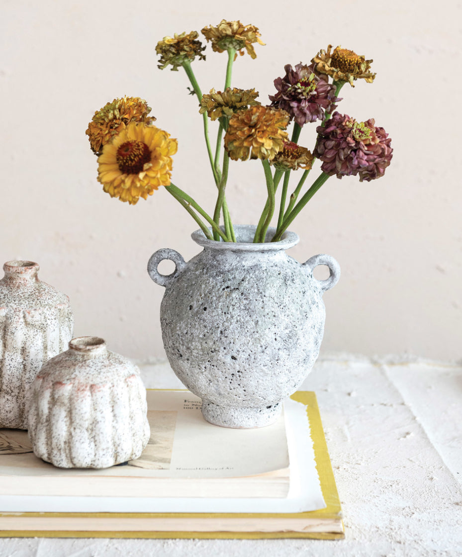 Stoneware Vase w/ Handles, Volcano Finish (Each One Will Vary)