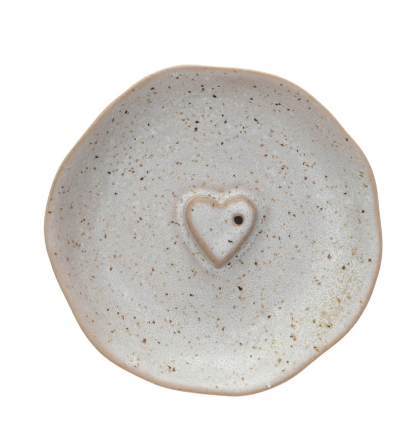 Stoneware Incense Dish/Holder w/ Embossed Heart (Each One Will Vary)