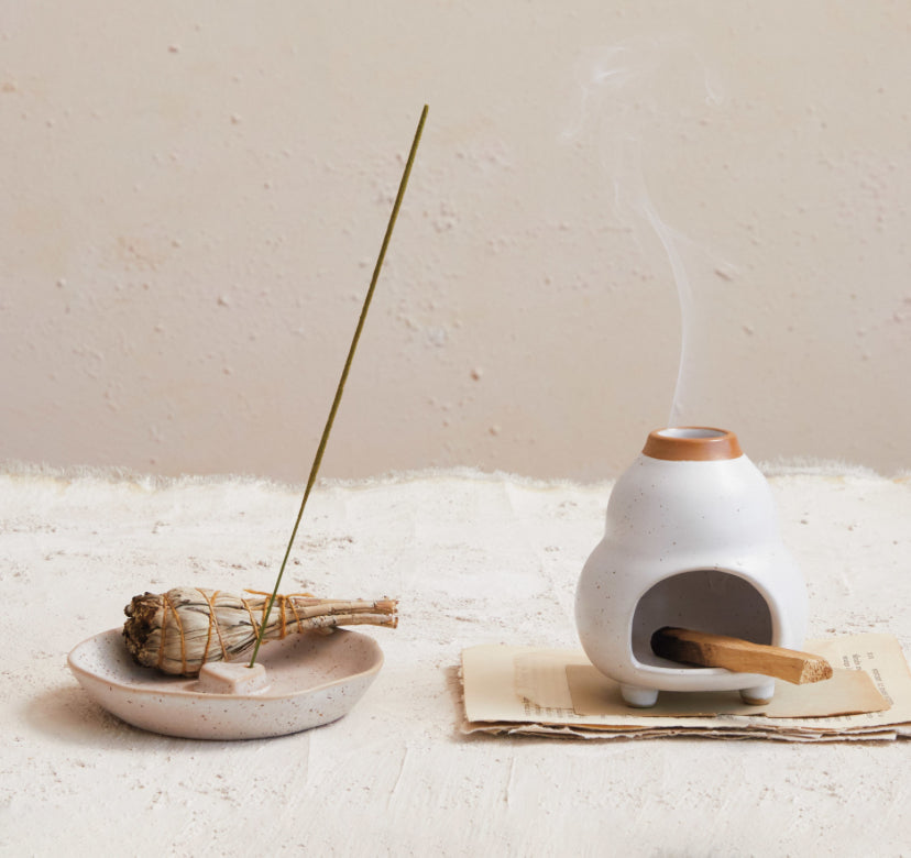 Stoneware Incense Dish/Holder w/ Embossed Heart (Each One Will Vary)