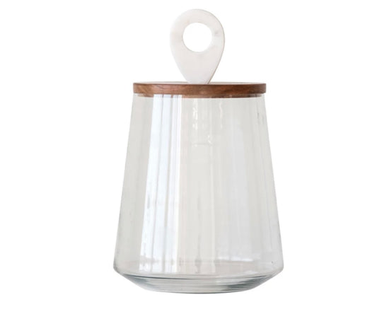 Glass Jar with Wood and Marble Lid