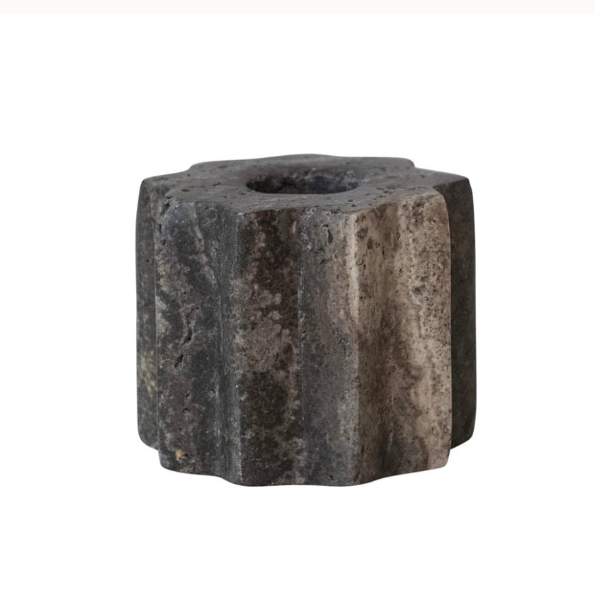 Carved Travertine Taper Holder