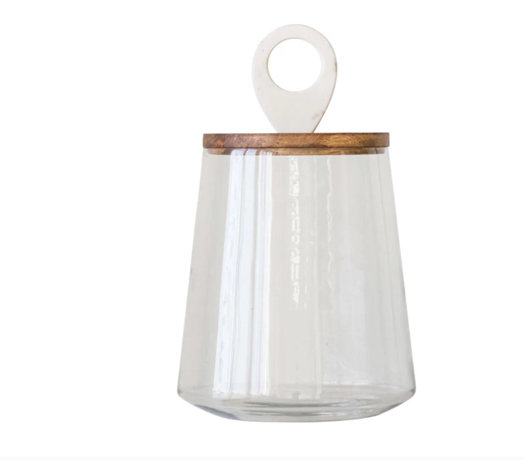 Glass Jar with Mango Wood and Marble Lid