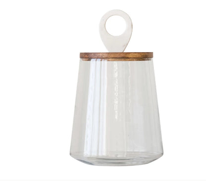 Glass Jar with Mango Wood and Marble Lid
