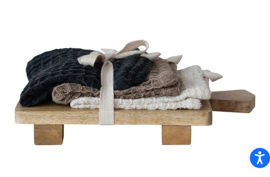 (3) Waffle Weave Dish Cloths w/ Cheese/Serving Board, Set of 4 Tied w/ Cotton Tape