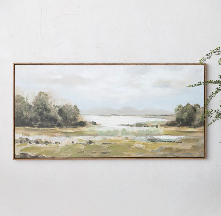 Wood Framed Canvas Wall Decor with Landscape