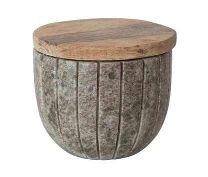 Carved Marble Container with Mango Wood Lid