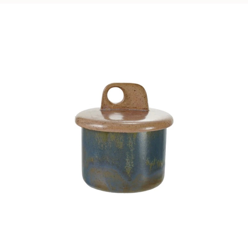 Brown & Blue Jar with Lid