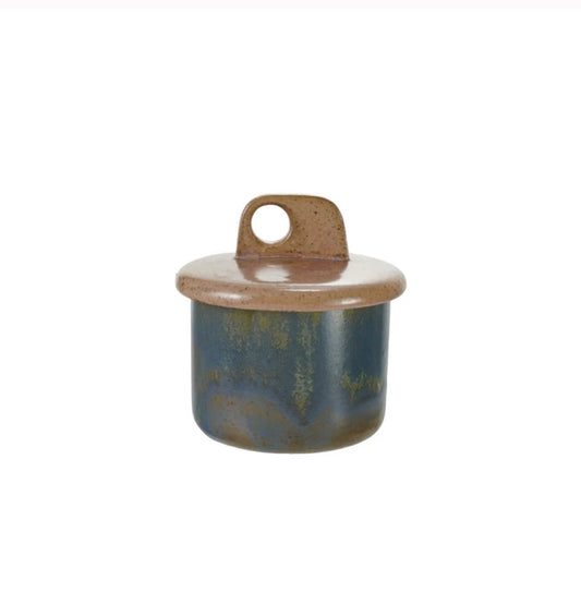 Brown & Blue Jar with Lid