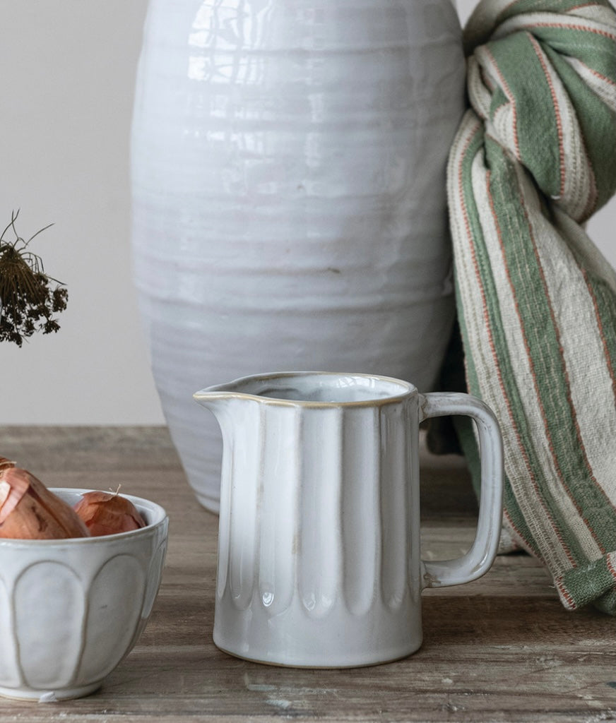 Stoneware Ribbed Creamer, White