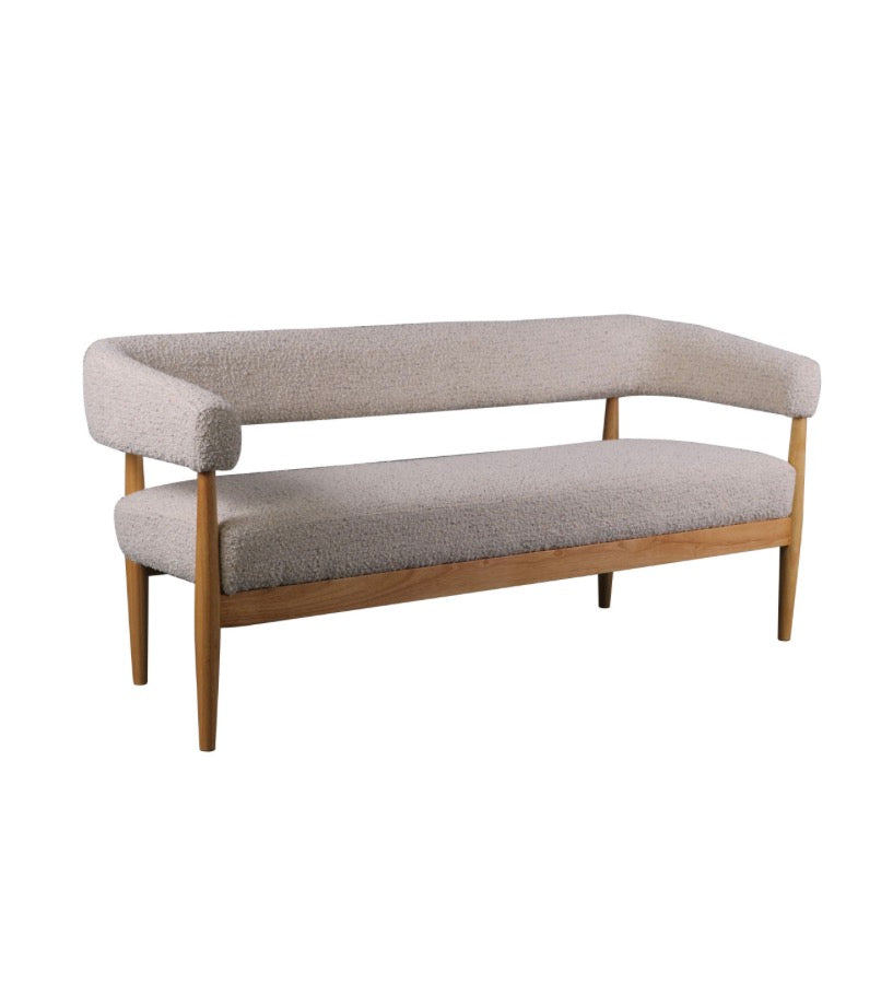 Rubberwood & Boucle Fabric Upholstered Settee