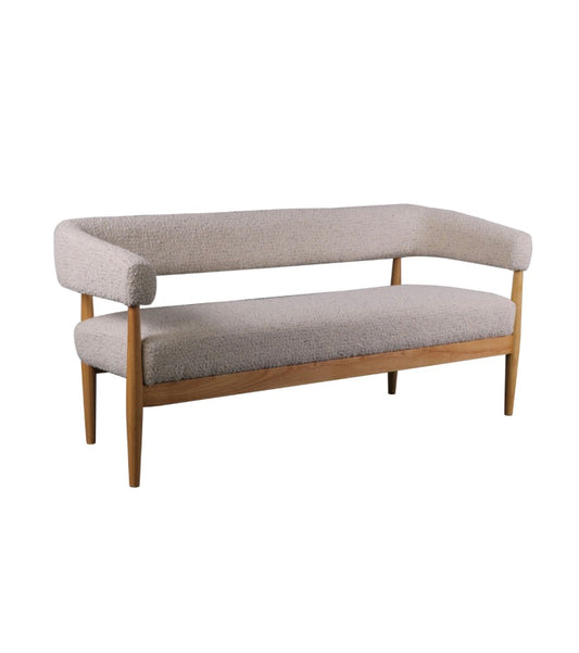 Rubberwood & Boucle Fabric Upholstered Settee