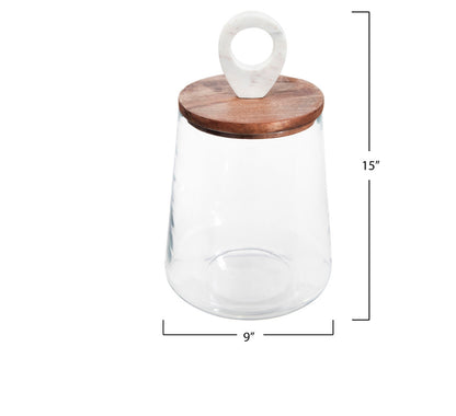 Glass Jar with Mango Wood and Marble Lid