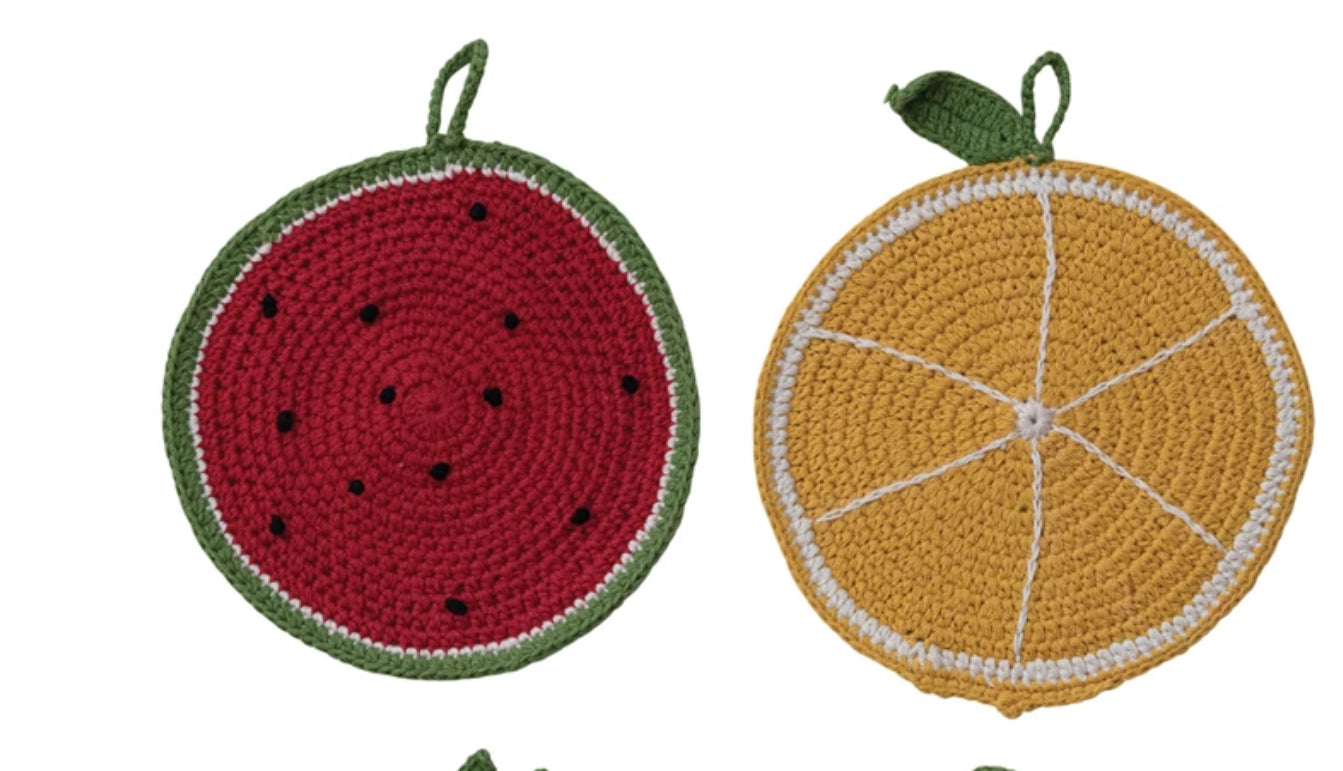 Cotton Crocheted Fruit Shaped Pot Holder, 4 Styles