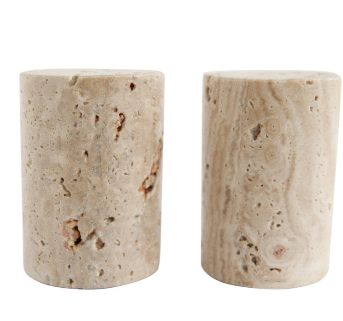 Travertine Salt & Pepper Shakers, Set of 2 (Each One Will Vary)