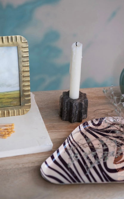 Carved Travertine Taper Holder
