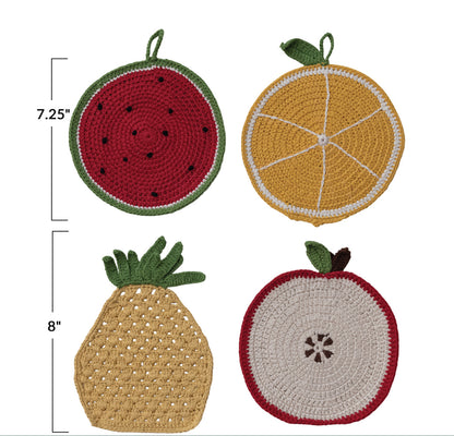Cotton Crocheted Fruit Shaped Pot Holder, 4 Styles