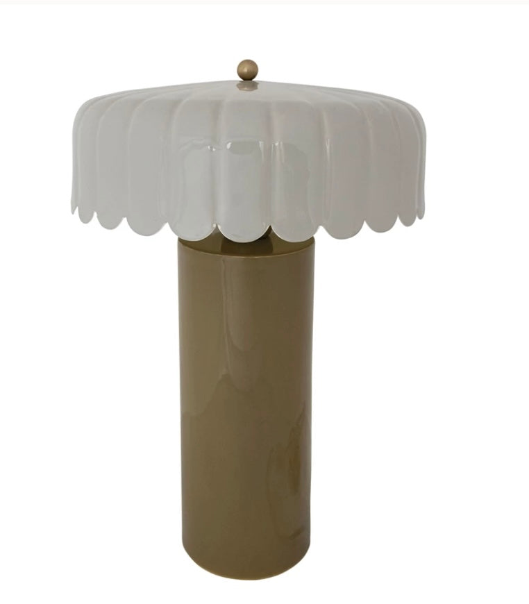 Enameled Metal Table Lamp with Scalloped Shade