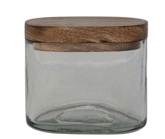 Hand-Blown Glass Jar with Mango Wood Lid