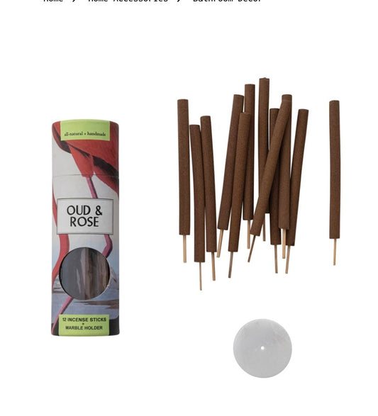 Oud & Rose Scented Incense Sticks w/ Holder