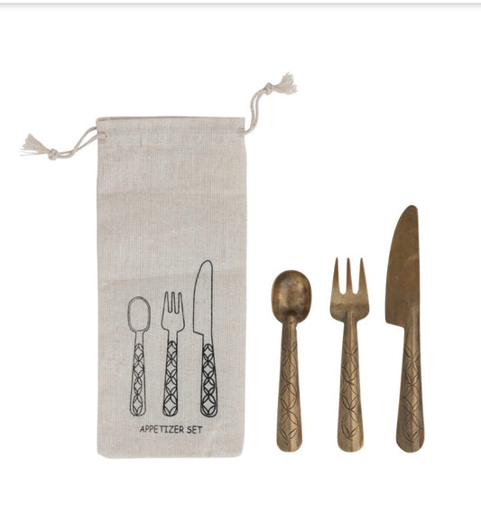 Hand-Forged Brass Appetizer Utensils, Set of 3 in bag