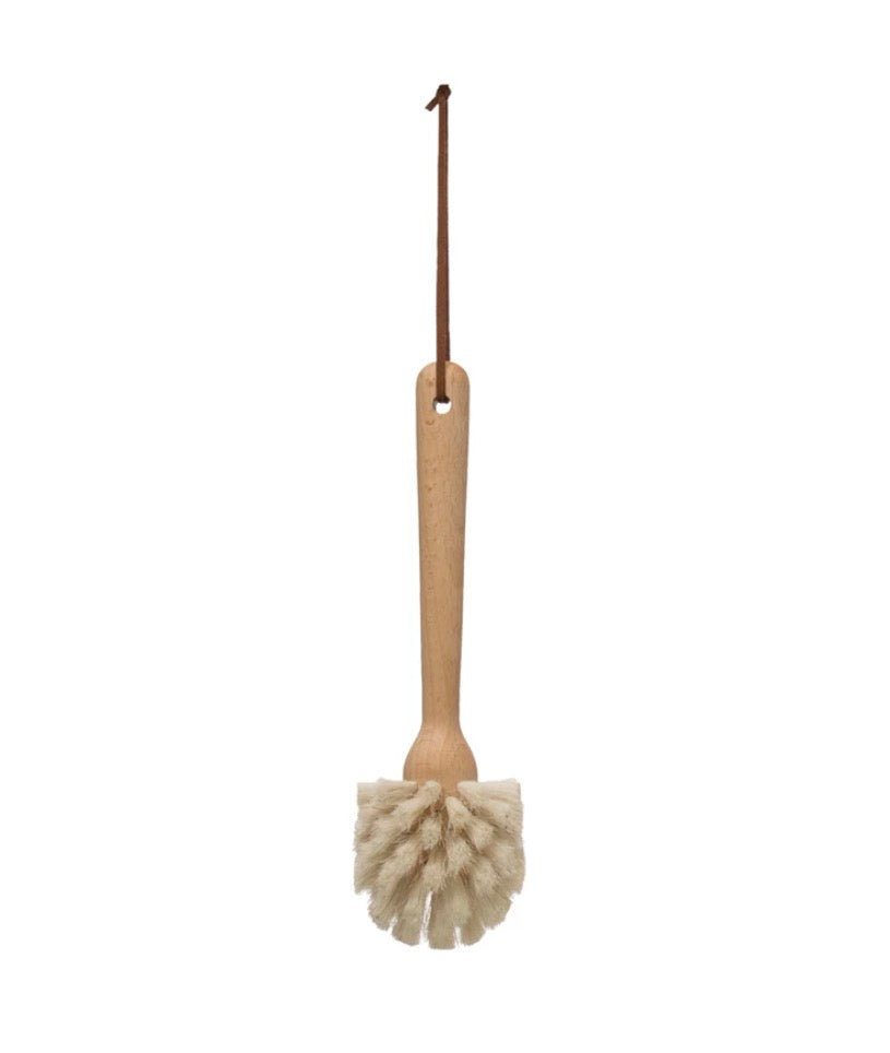 Wood Dish Brush w/ Leather Strap