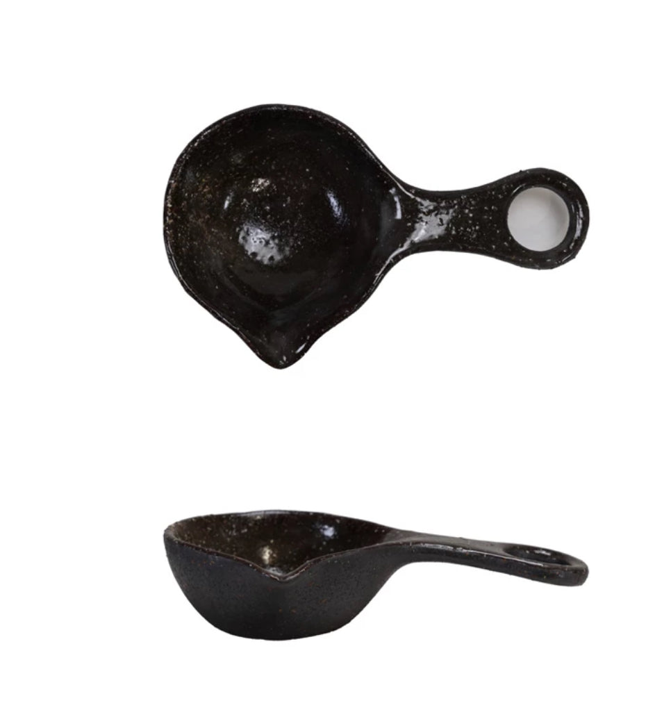 Stoneware Scoop with Handle & Spout, Matte Brown (Each Will Vary)