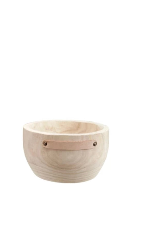 Small Paulownia Wood Planter with Leather Tab