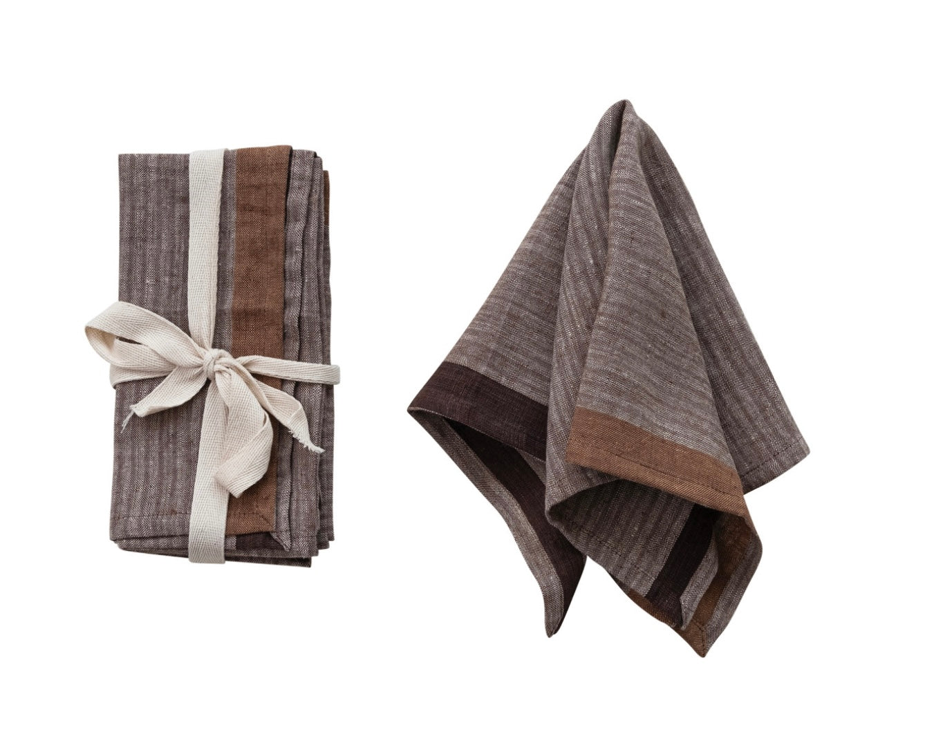 Woven Linen Napkins with Stripes, Set of 4