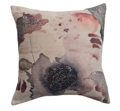 Woven Cotton Printed Pillow w/ Abstract Design & Silver Foil