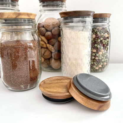 Dark Wood Sustainable Mason Jar Lids & Wide Mouth