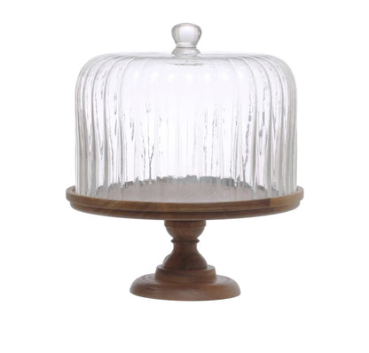 Acacia Pedestal with Glass Cloche